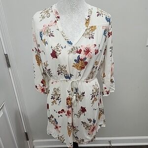O'Neill Relaxed Fit Floral Dress with Waist Tie & 3/4 Sleeves Med Boho‎ Lined